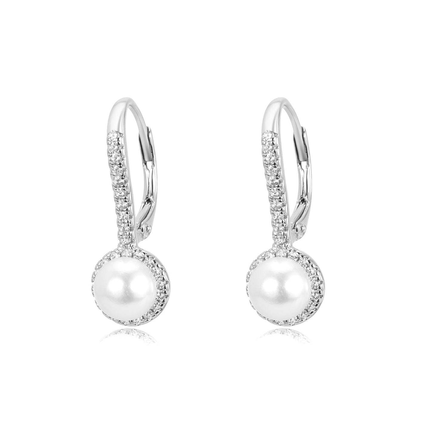 Brincos de pérola cultivada Halo com alavanca em ouro branco 18K