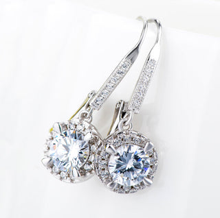 Genuine Crystal Halo Leverback in Rhodium