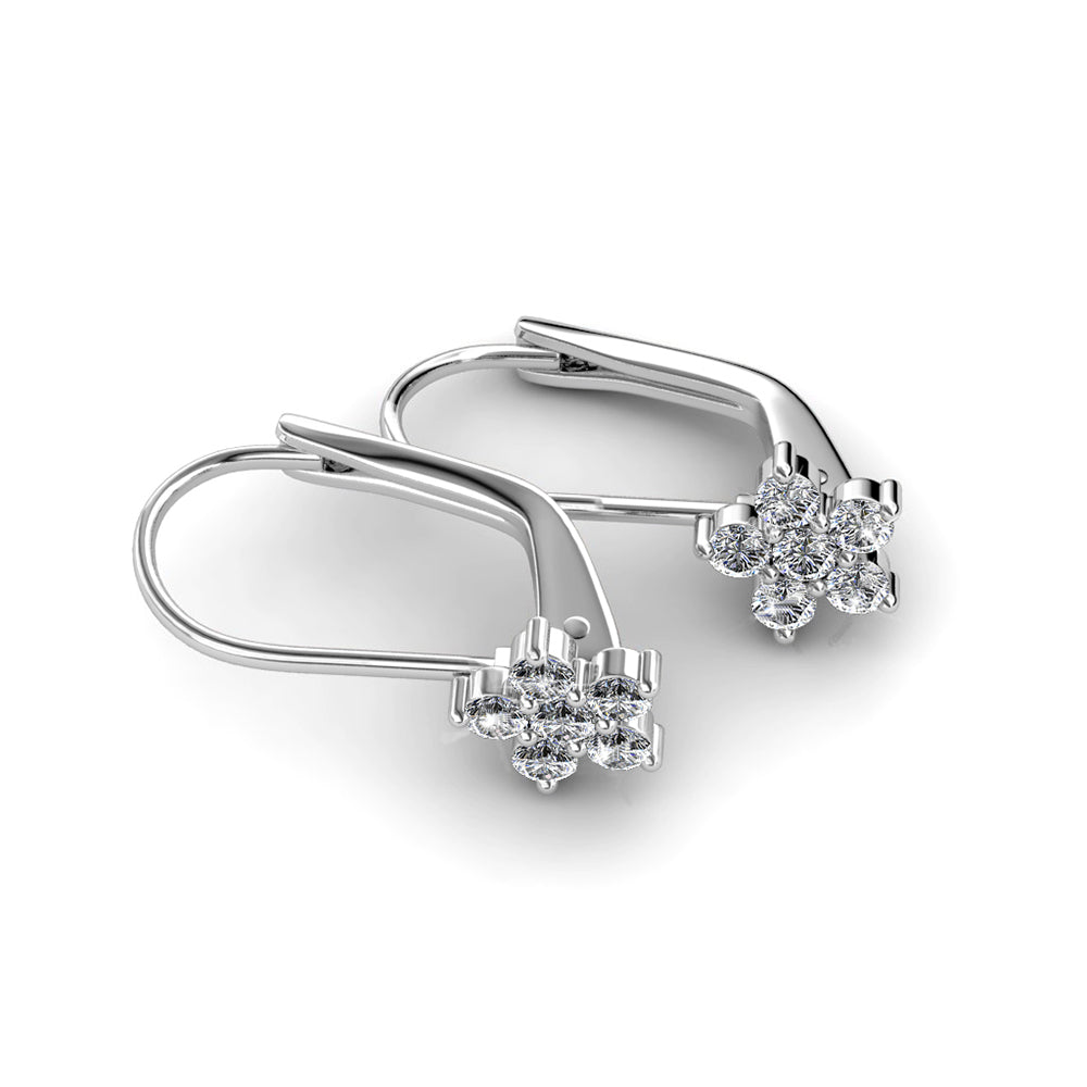 Brinco de alavanca com motivo de flor de cristal Swarovski em ouro branco 18k