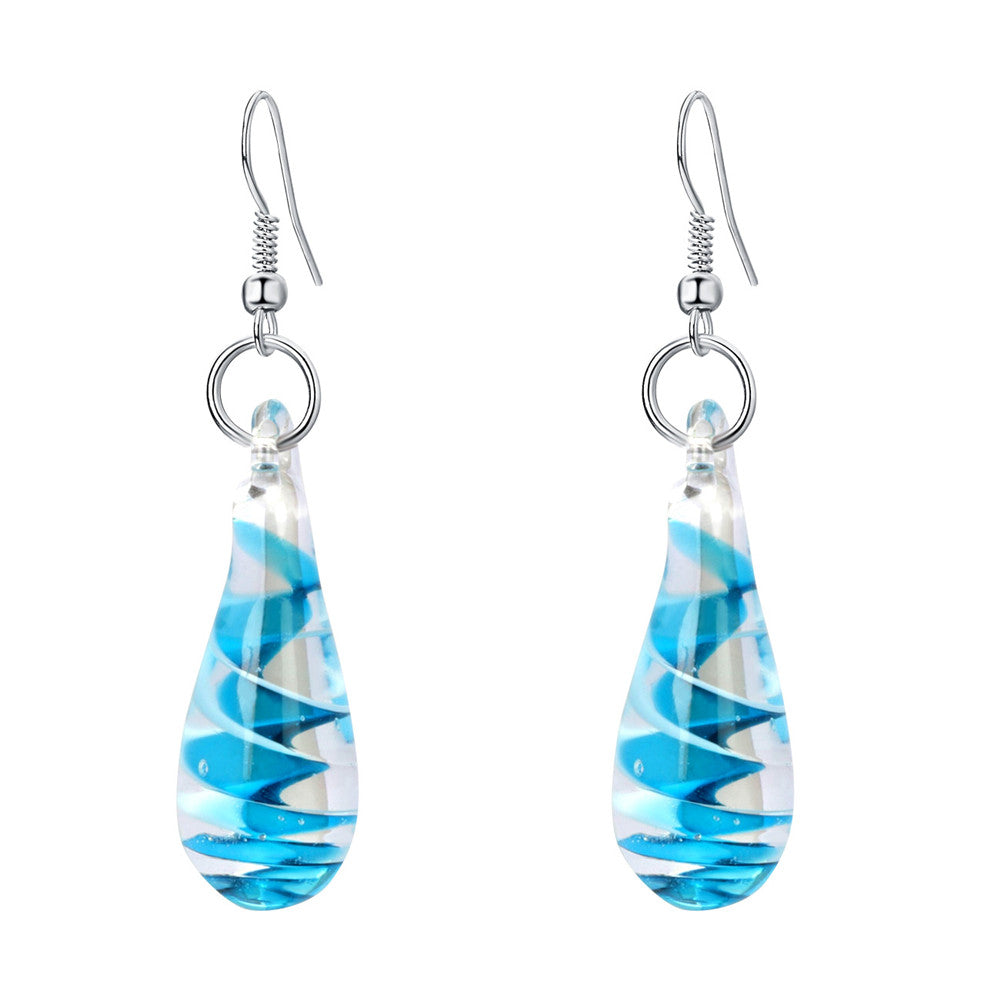 Brincos de gota azul em vidro Murrano em ouro branco 14K