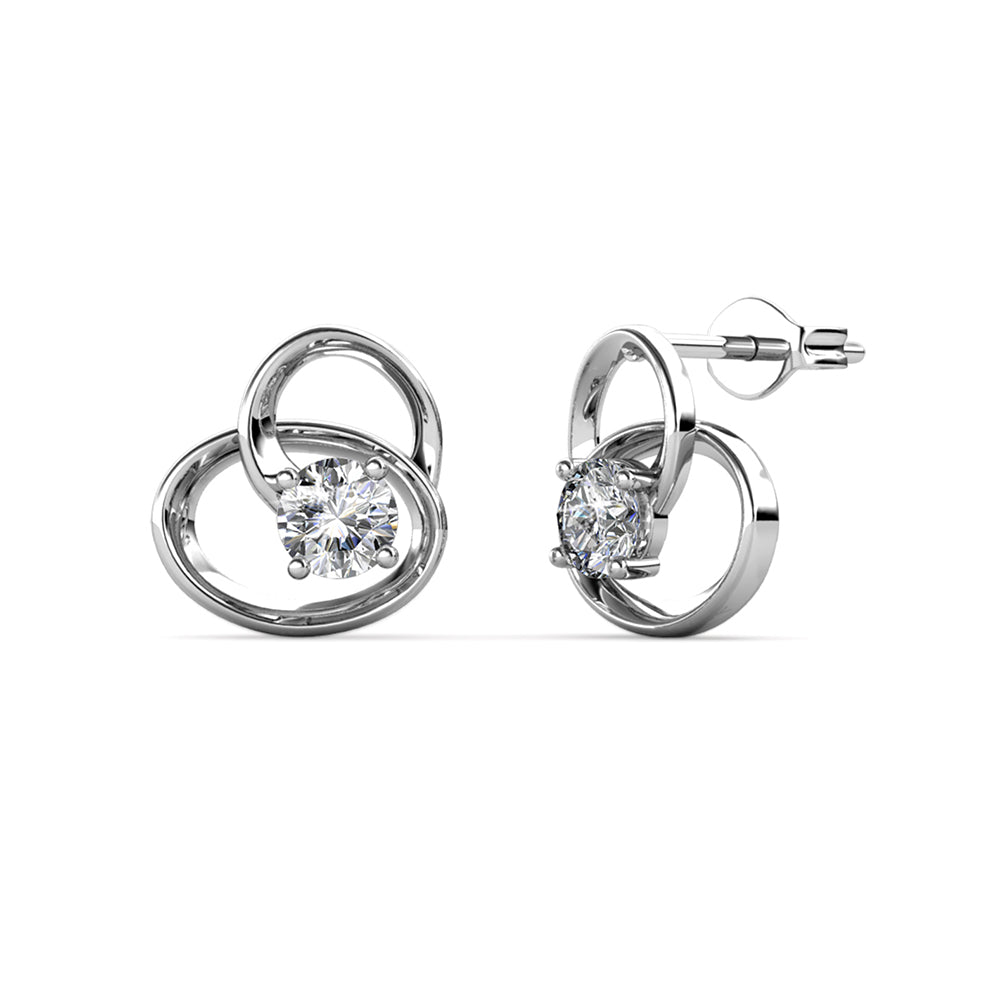 Brinco de pino com círculos entrelaçados de cristal Swarovski em ouro branco 18k