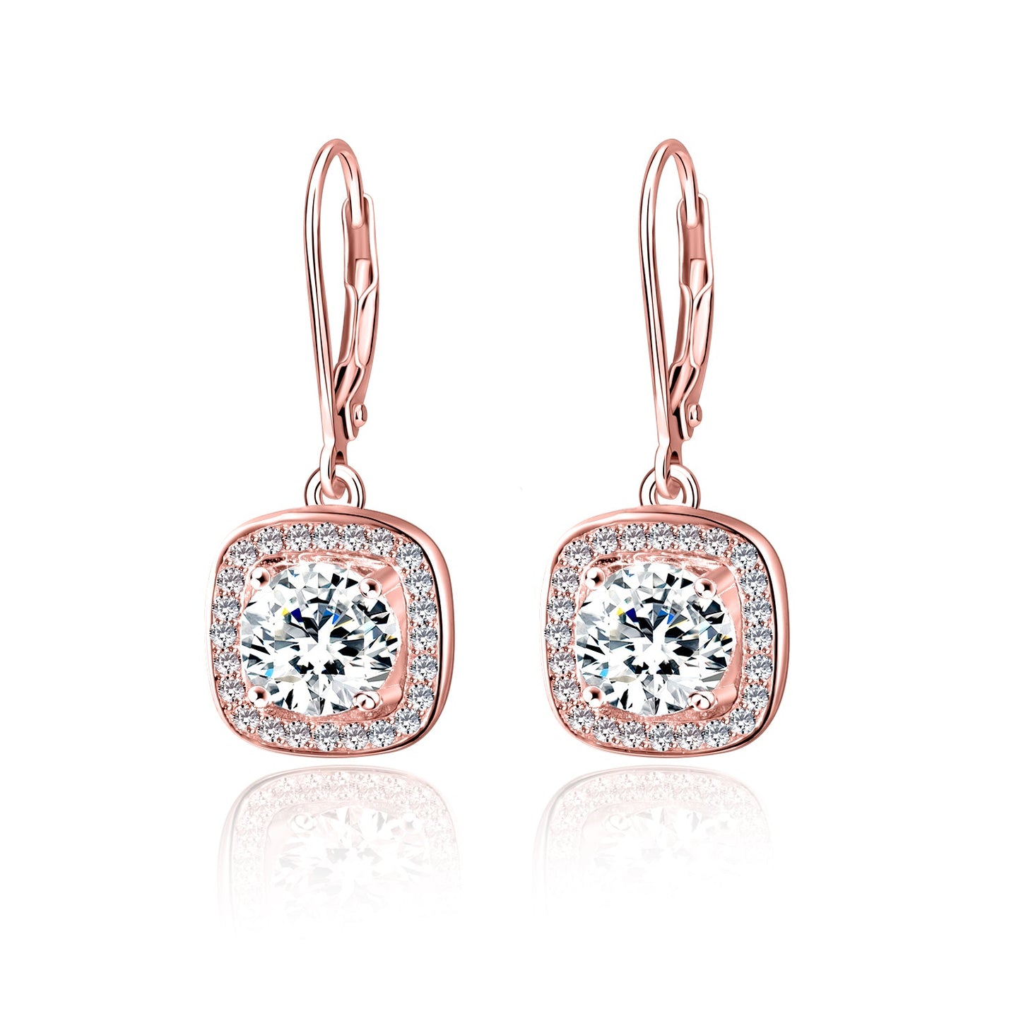Brincos de gota com halo quadrado em ouro 18K