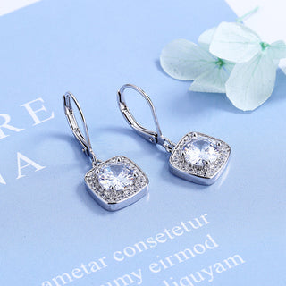 18K Gold Square Halo Leaver-back Drop Earrings