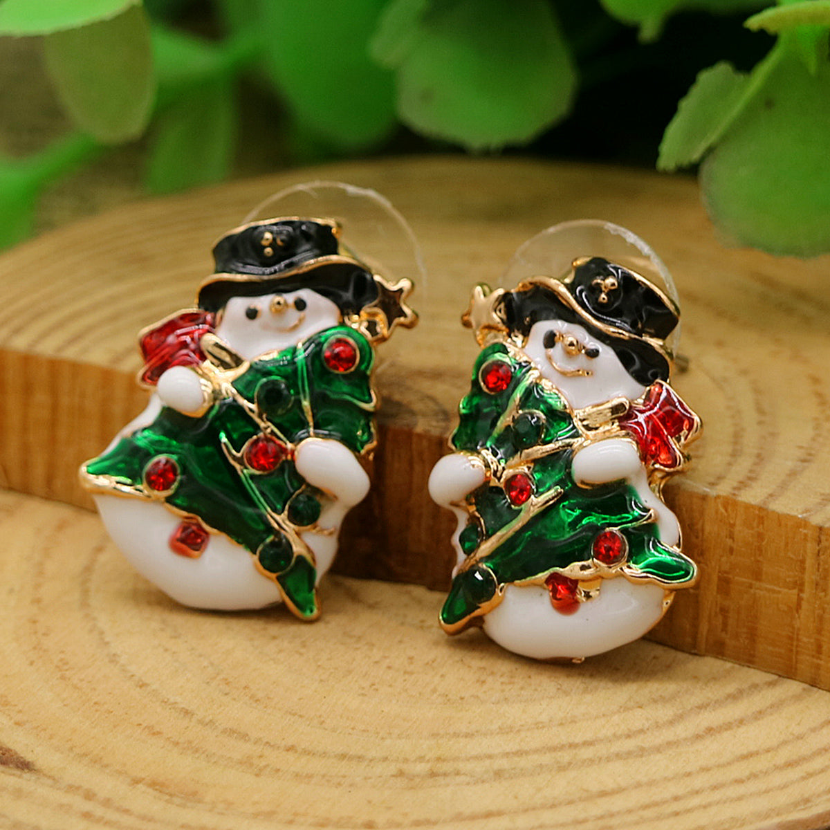 Brincos de boneco de neve de Natal em ouro 14K