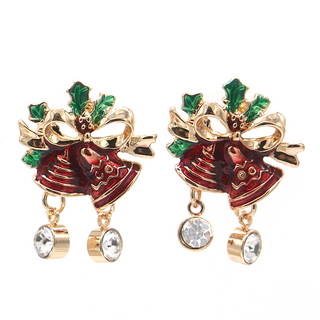 Brincos de sinos de Natal de cristal Swarovski em ouro 14K
