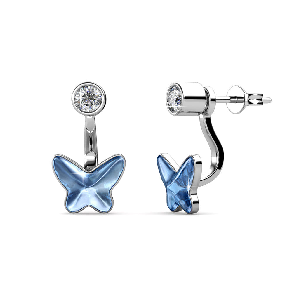 Brincos de borboleta de cristal Swarovski da frente para trás