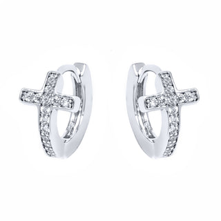 18K Gold Cross Huggie Earring with Genuine Crystals