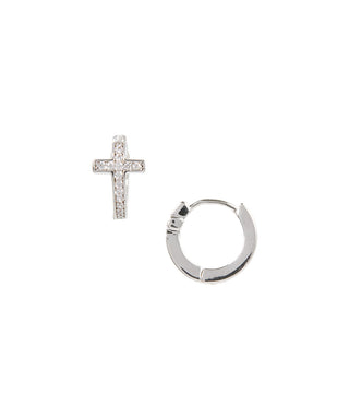18K Gold Cross Huggie Earring with Genuine Crystals