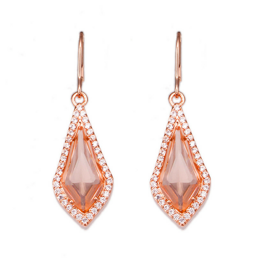 Brincos de gancho de morganita em ouro rosa 14K