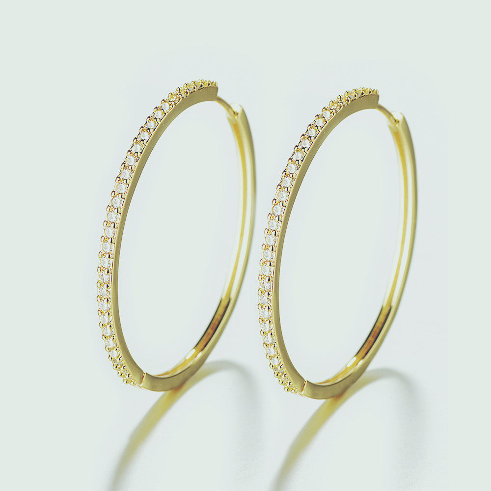 Brincos de argola de prata esterlina de 40 mm com cristal genuíno