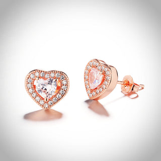 18k Rose Gold Over Sterling Silver Heart Earrings with Swarovski Crystal in 18k Rose Gold