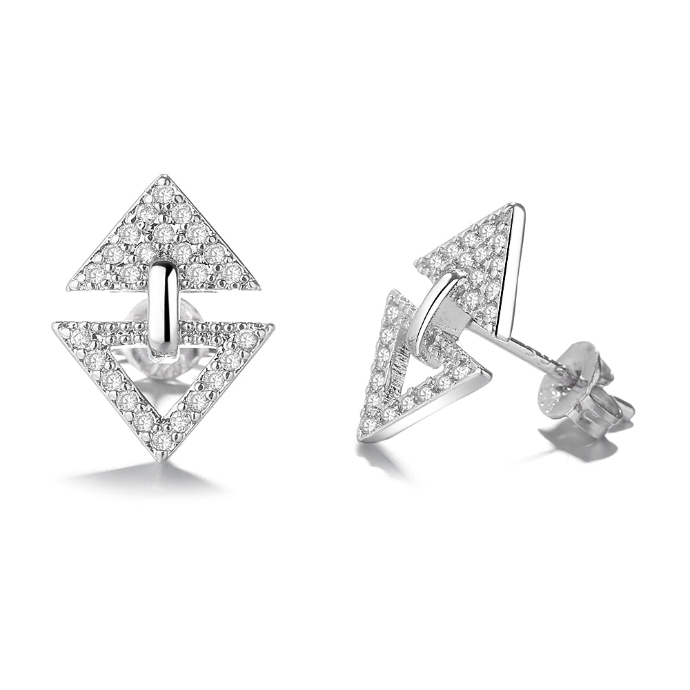 Brincos triangulares de ouro rosa 14k e prata esterlina com cristais Swarovski