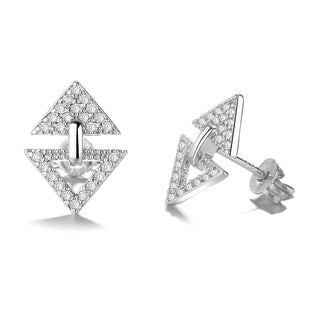 14k Rose Gold and Sterling Silver Triangle Studs with Swarovski Crystals