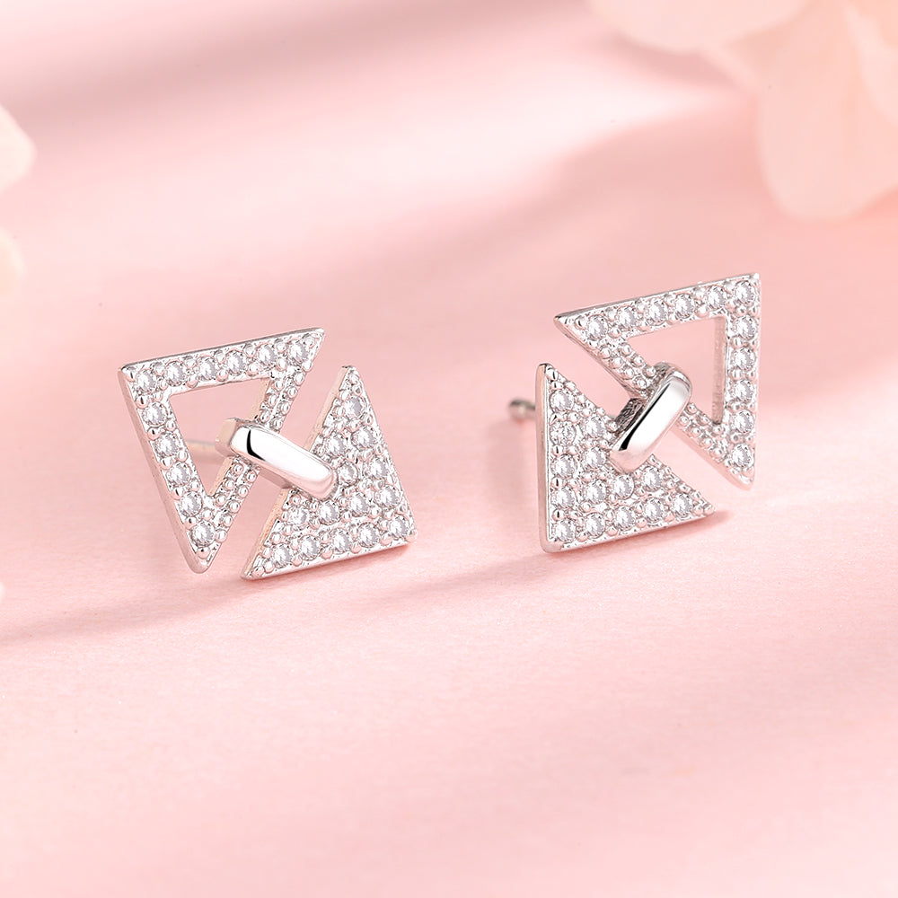 Brincos triangulares de ouro rosa 14k e prata esterlina com cristais Swarovski