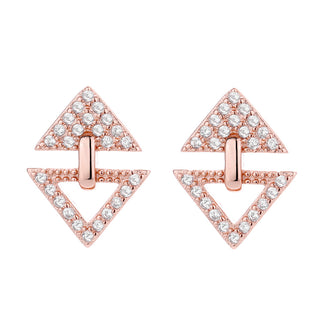 Brincos triangulares de ouro rosa 14k e prata esterlina com cristais Swarovski