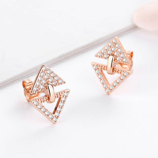 Brincos triangulares de ouro rosa 14k e prata esterlina com cristais Swarovski