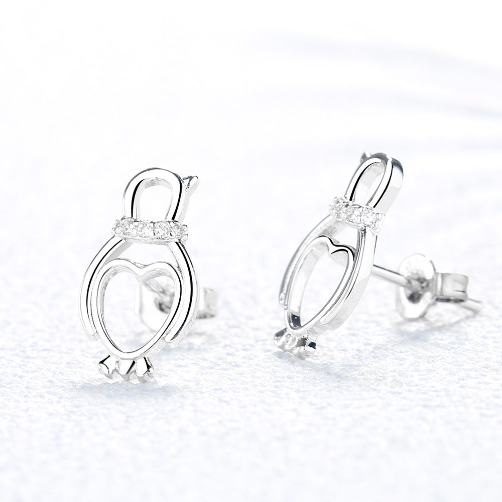 Brinco de coração de pinguim em prata esterlina com cristal