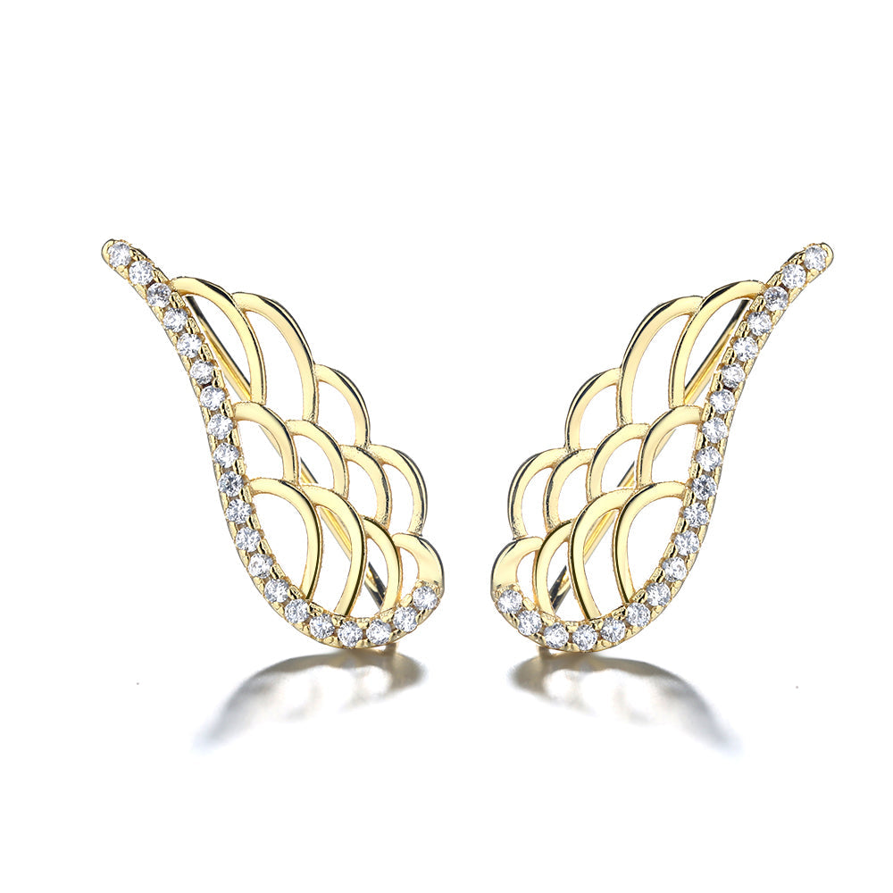 Brinco de asa de anjo banhado a ouro 14 K com cristais Swarovski