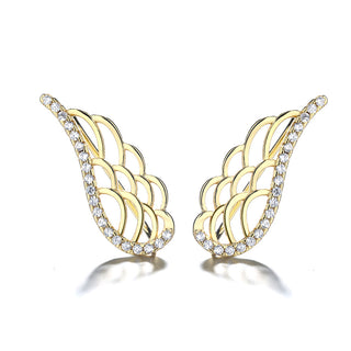 14K Gold Plated Angel Wing earring crawlers with Swarovski Crystals