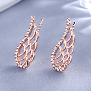 14K Gold Plated Angel Wing earring crawlers with Swarovski Crystals