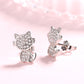 Brincos de cristal de prata esterlina com pingente de gato e cristais Swarovski