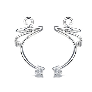 Sterling Silver Spiral Swirl Cuff Earring with Swarovski Crystal