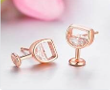 Brincos de taças de vinho em ouro rosa 14K e prata esterlina com cristais Swarovski