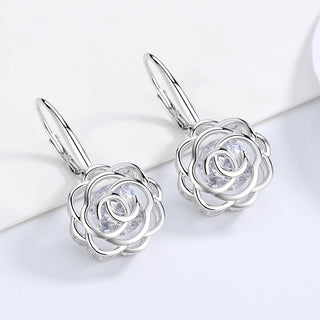 14K Gold Caged with crystals from Swarovski Rose Lever Back Earrings