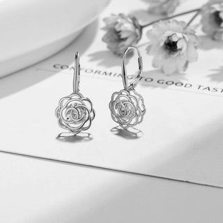 14K Gold Caged with crystals from Swarovski Rose Lever Back Earrings