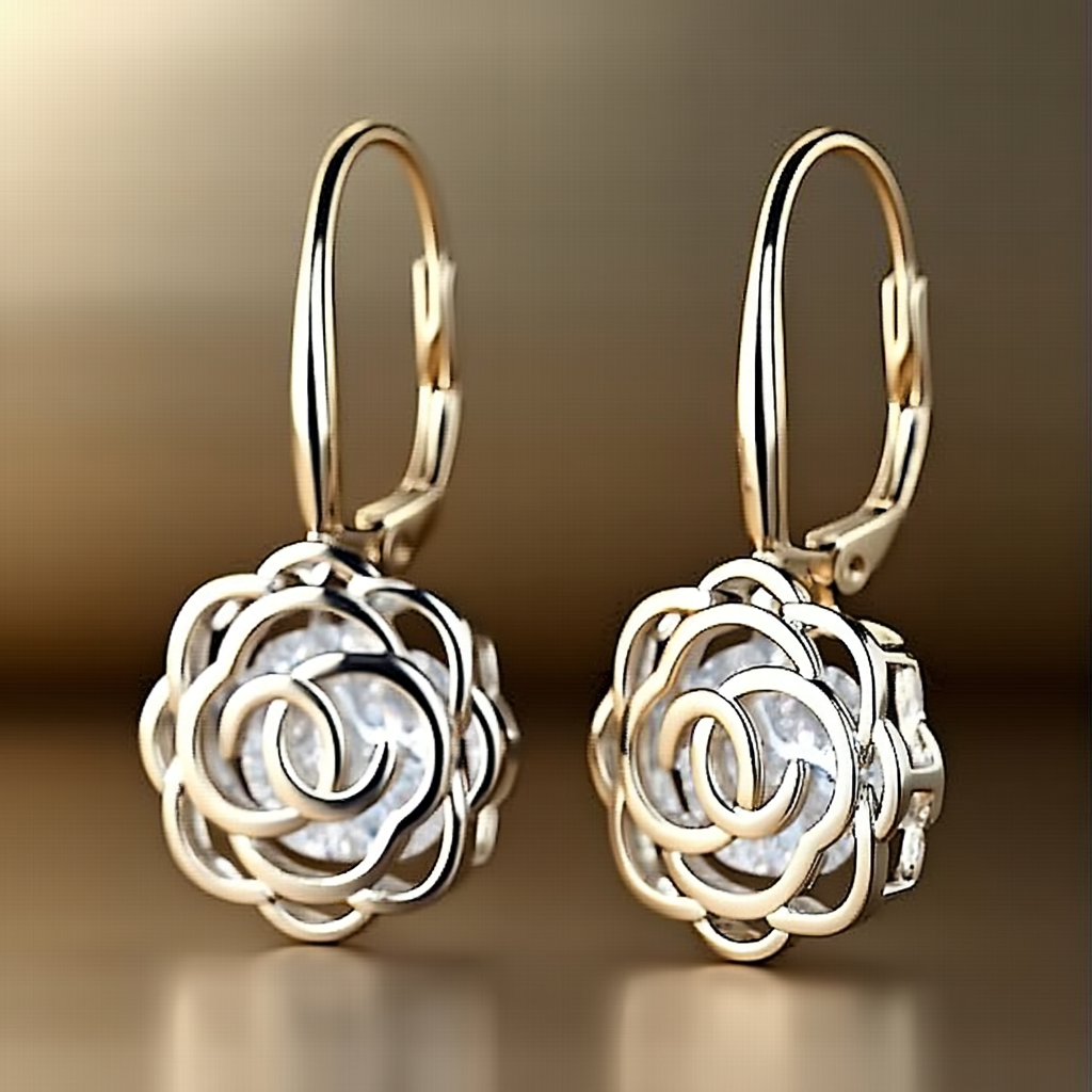 Brincos de ouro 14K enjaulados com cristais Swarovski Rose Lever Back