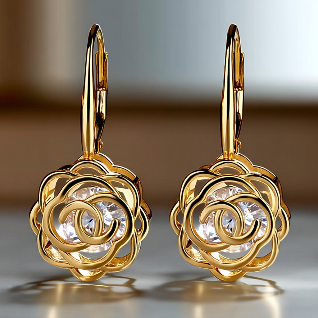 Brincos de ouro 14K enjaulados com cristais Swarovski Rose Lever Back