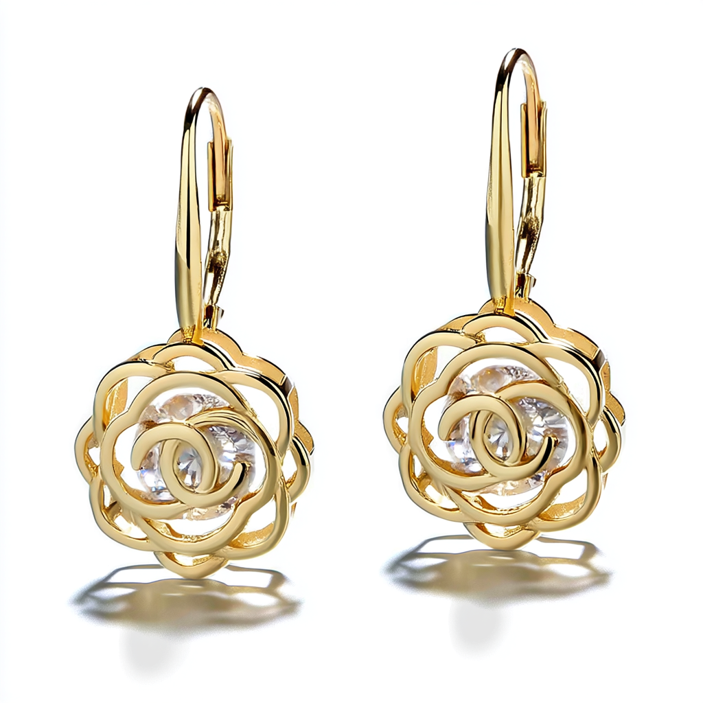 Brincos de ouro 14K enjaulados com cristais Swarovski Rose Lever Back