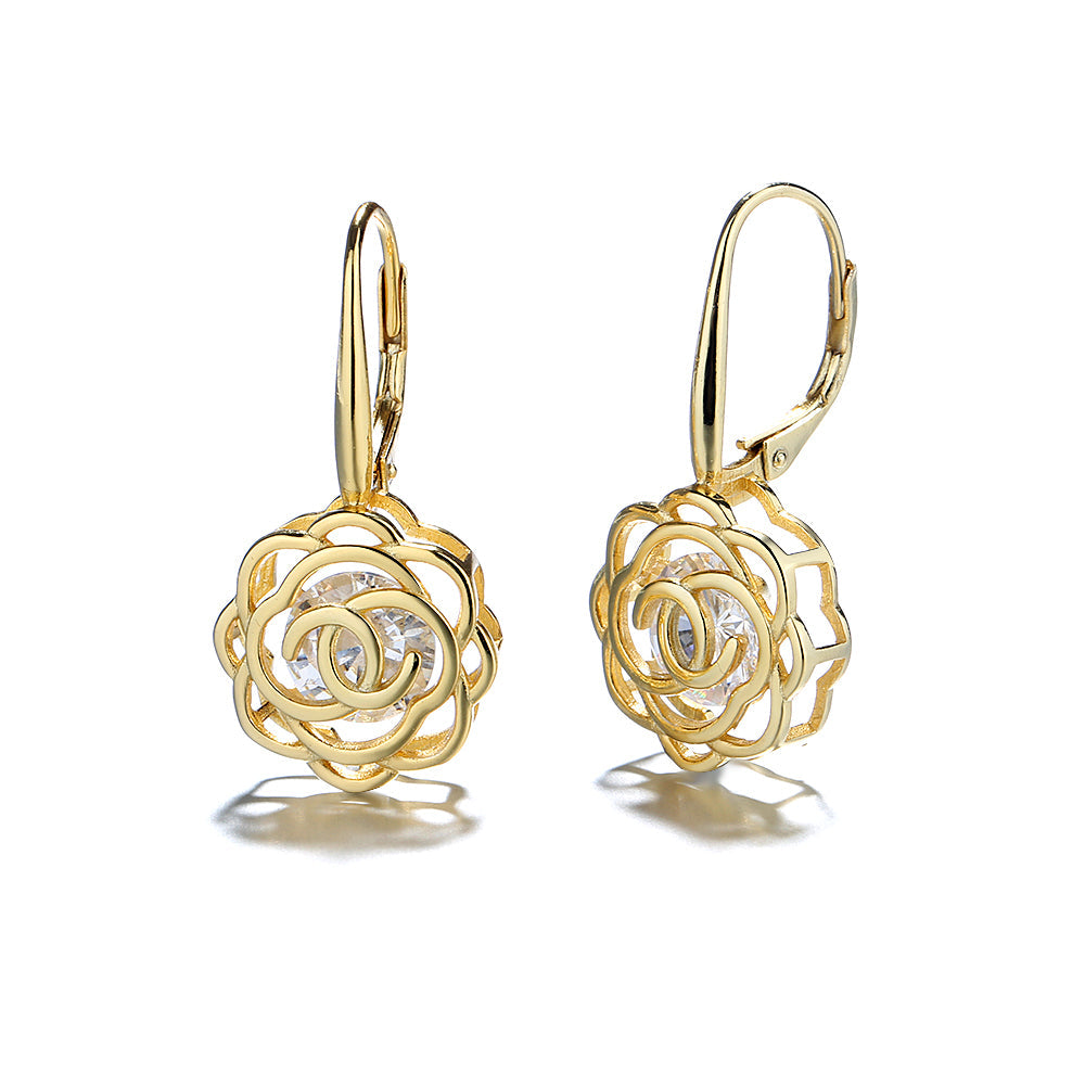 Brincos de ouro 14K enjaulados com cristais Swarovski Rose Lever Back