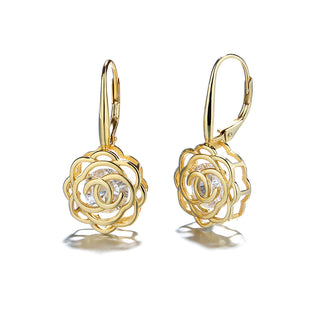 14K Gold Caged with crystals from Swarovski Rose Lever Back Earrings