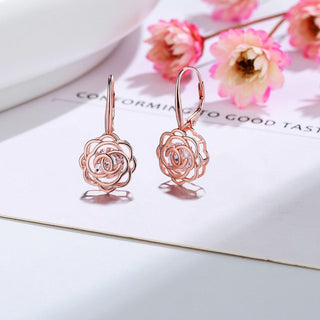 14K Gold Caged with crystals from Swarovski Rose Lever Back Earrings