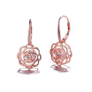 14K Gold Caged with crystals from Swarovski Rose Lever Back Earrings