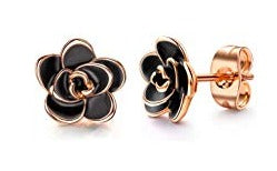 14k Rose Gold Flower Oxidized Flower Earring