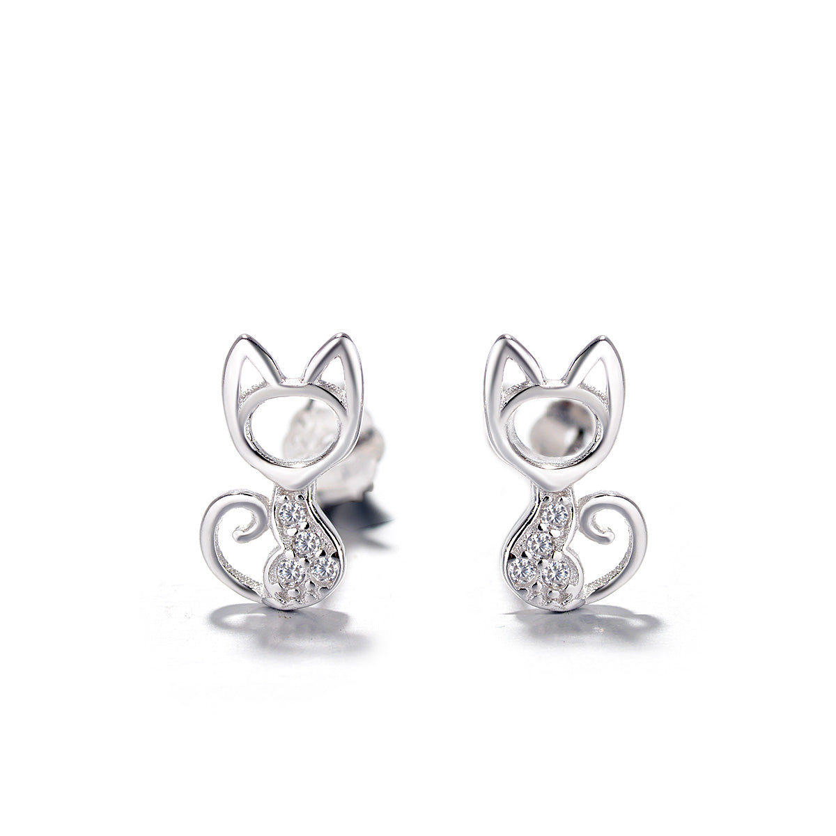 Brincos de gato extravagantes em prata esterlina com cristal Swarovski
