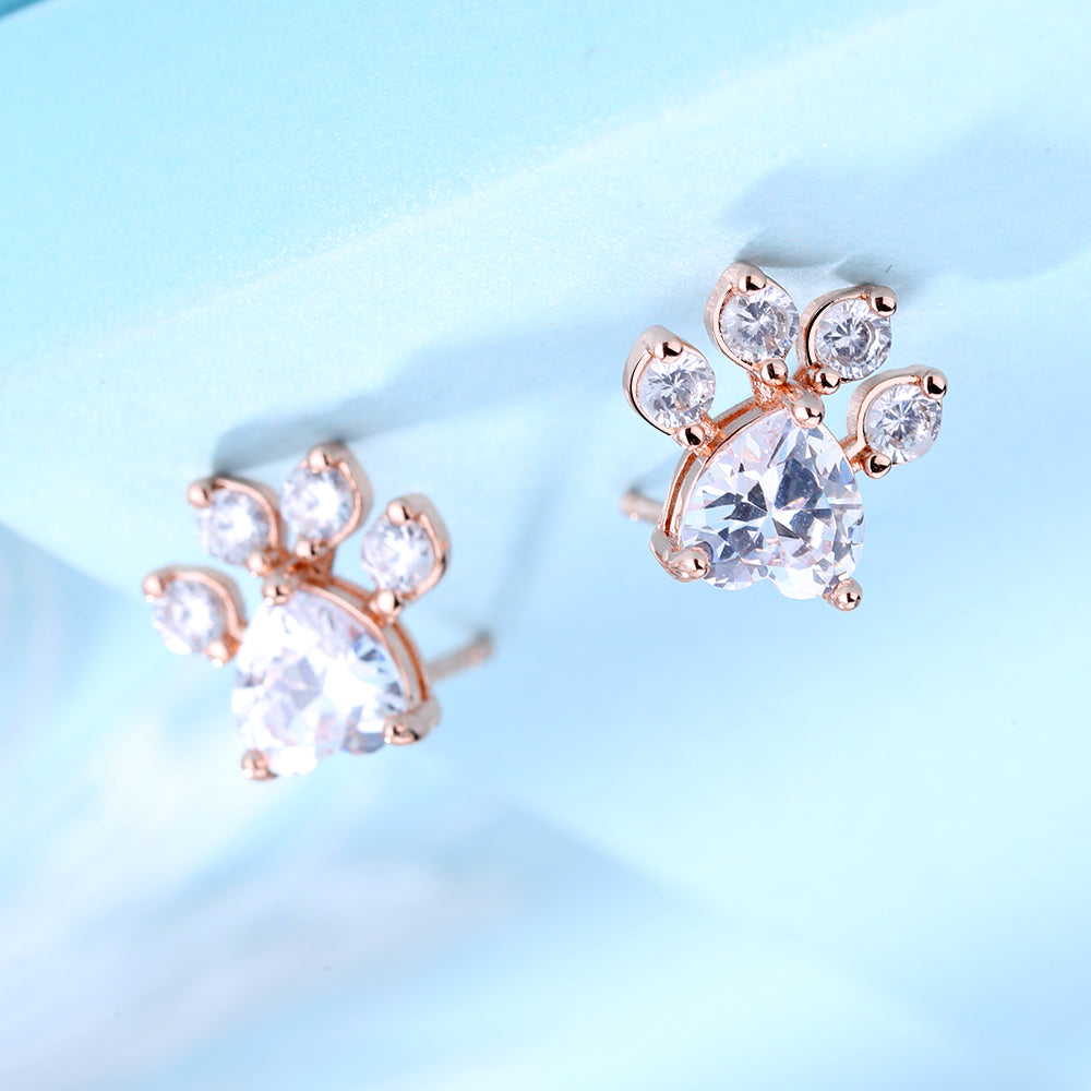 Brincos de pata em ouro rosa 14K e prata esterlina com cristais