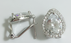 Sterling Silver Halo Teardrop Earrings with Crystals