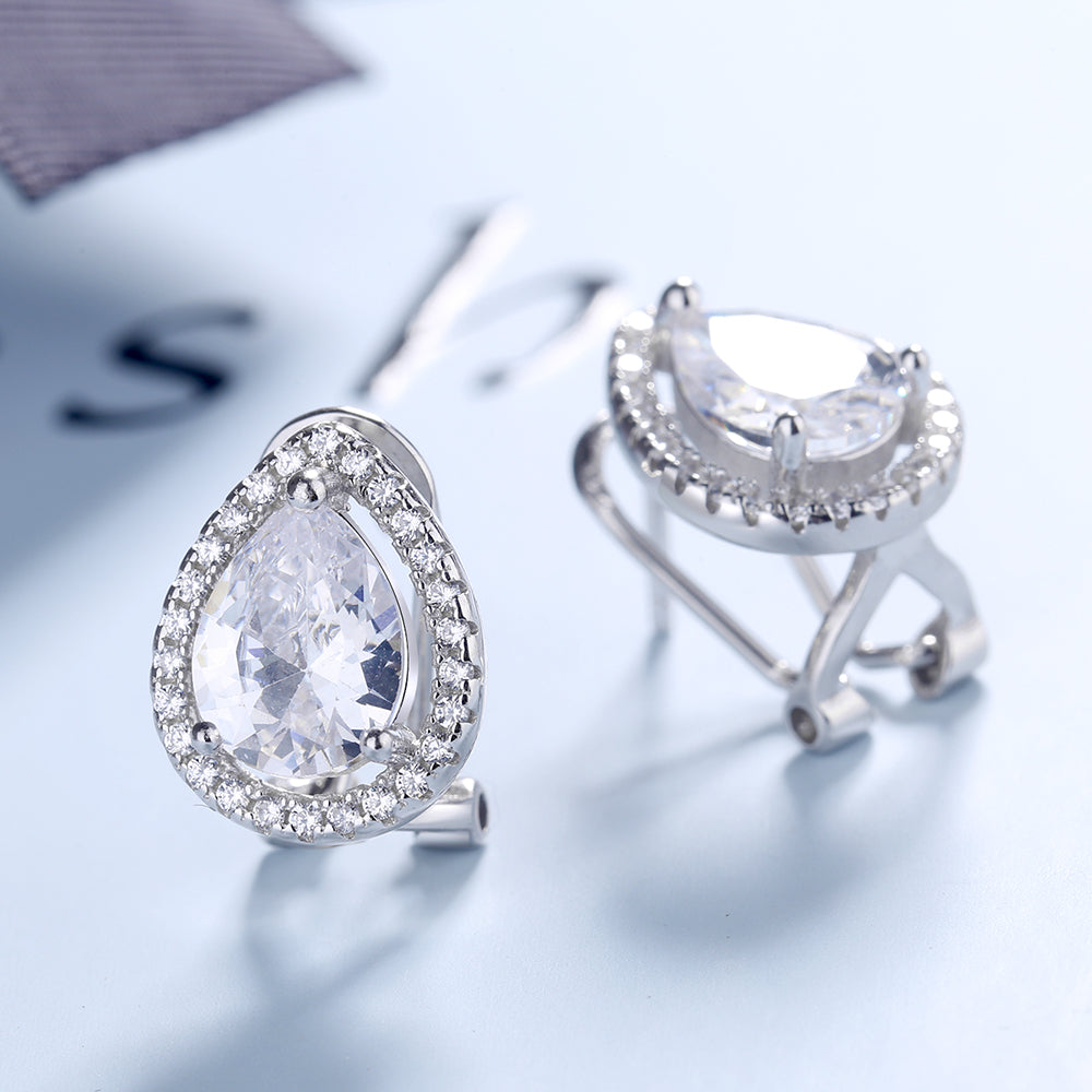 Brincos de lágrima de halo de prata esterlina com cristais