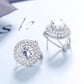 Brincos de pino Omega com halo duplo de prata esterlina e Swarovski
