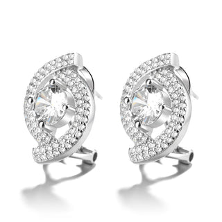 14k Rose Gold and Sterling Silver Two Row Halo Omega Backing Earrings