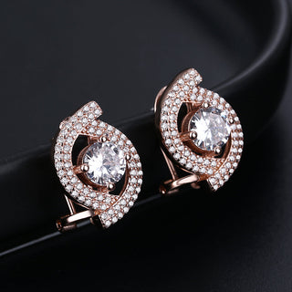 14k Rose Gold and Sterling Silver Two Row Halo Omega Backing Earrings