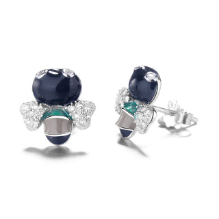 Sterling Silver Black Bee Earrings With Crystals