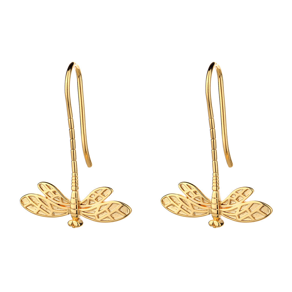 Brincos de libélula pendentes em ouro 14K
