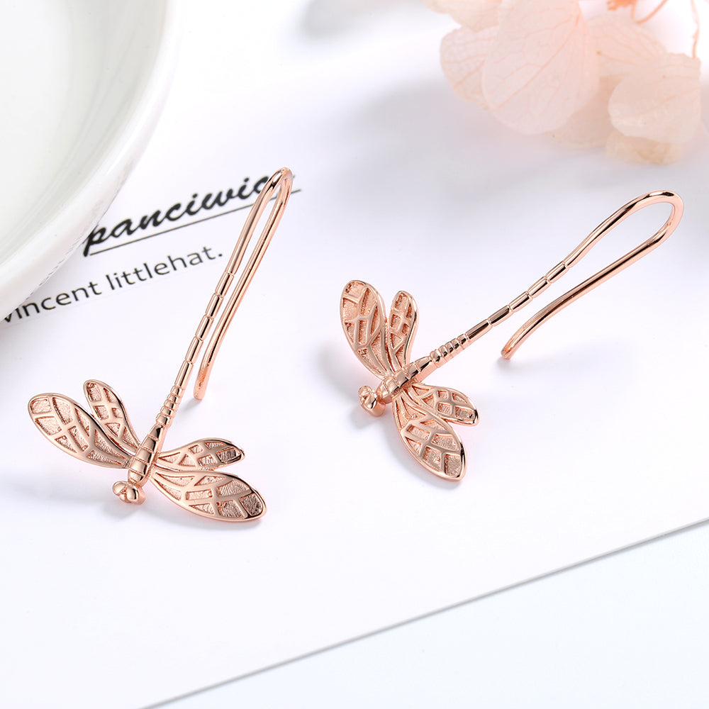 Brincos de libélula pendentes em ouro 14K
