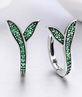 Sterling Silver Swarovski Crystal Sprout Huggie Earrings