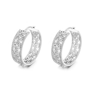 14K Gold Filigree Flower Hoop Earring with crystals from Swarovski
