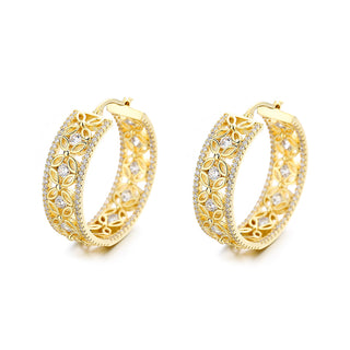 14K Gold Filigree Flower Hoop Earring with crystals from Swarovski